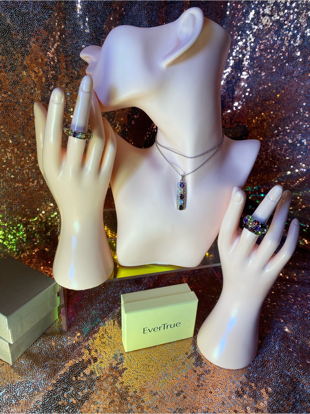 EverTrue Multi Gemstone Trio | Pendant + Statement Ring + Band Ring | 12.35 CTW